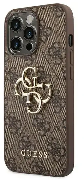 Guess PU 4G metalinio logotipo dėklas iPhone 14 Pro, rudas