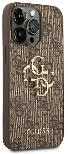 Guess PU 4G metalinio logotipo dėklas iPhone 14 Pro, rudas