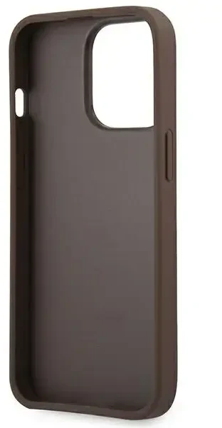 Guess PU 4G metalinio logotipo dėklas iPhone 14 Pro, rudas