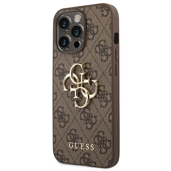 iPhone 14 Pro Guess dėklas 4G Big Metal Logo rudos spalvos