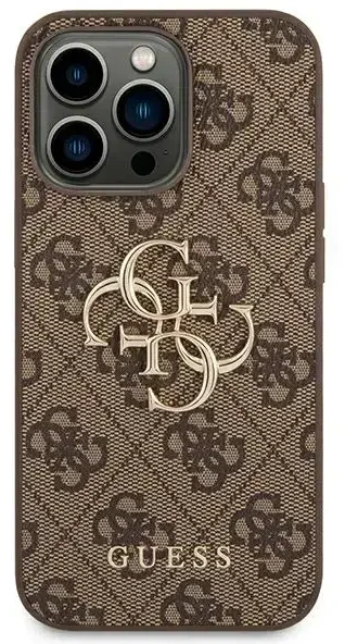 Guess PU 4G metalinio logotipo dėklas iPhone 14 Pro, rudas
