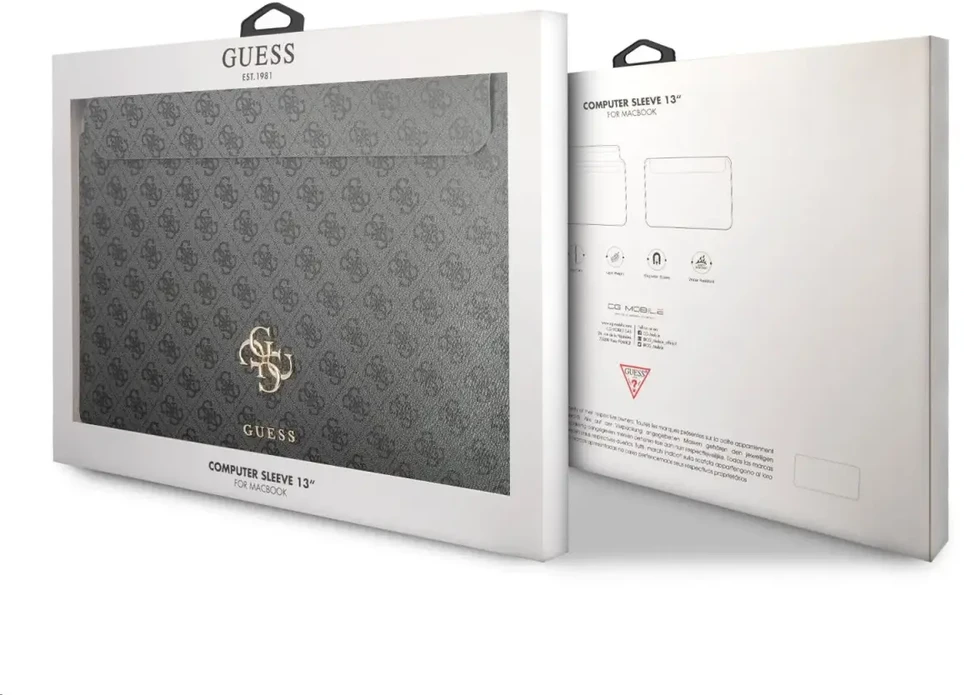 Guess PU 4G metalinis kompiuterio dėklas su logotipu, 13" pilkas