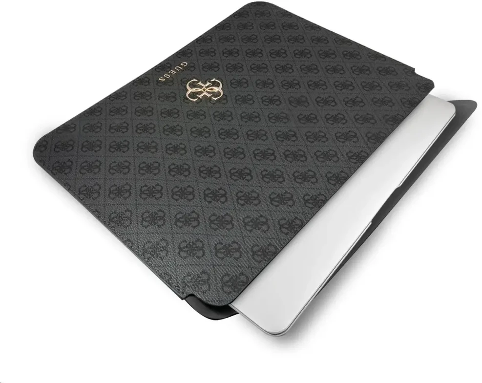 Guess PU 4G metalinis kompiuterio dėklas su logotipu, 13" pilkas