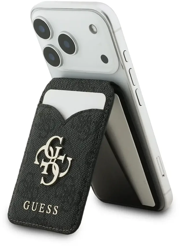 Dėklas Guess PU 4G veidrodėlis MagSafe kortelių laikiklis su stovu juodas