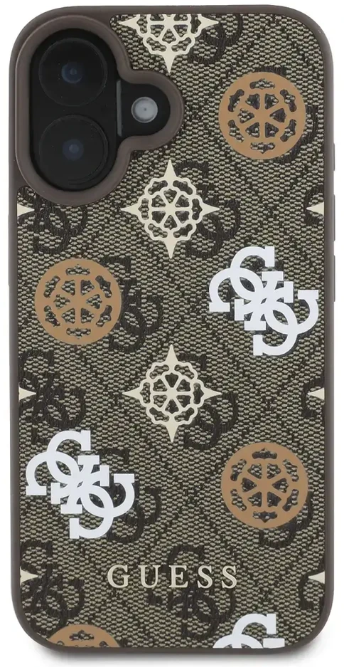 Guess PU 4G Peony MagSafe Apple iPhone 16 dėklas telefonui rudos spalvos