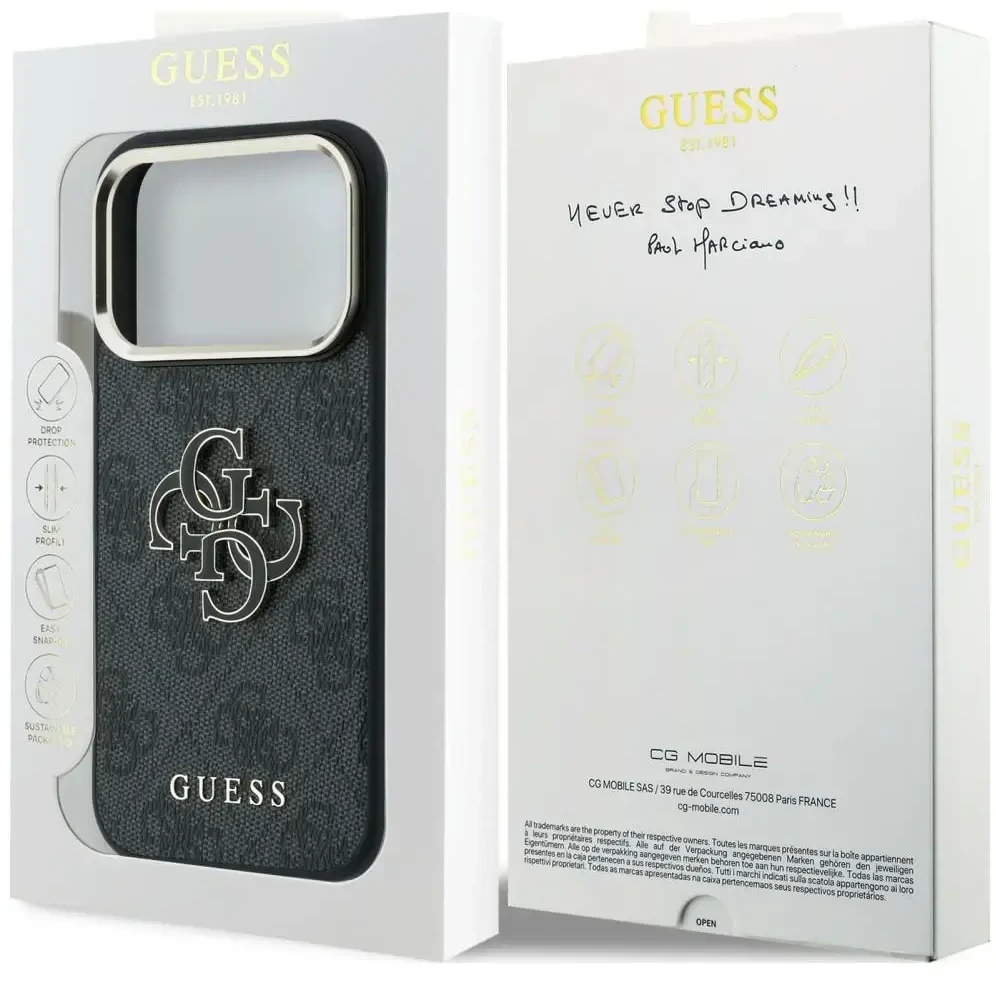 Dėklas Guess 4G & Big Resin Logo, skirtas iPhone 18 Pro Max / iPhone 17 Pro Max, juodas