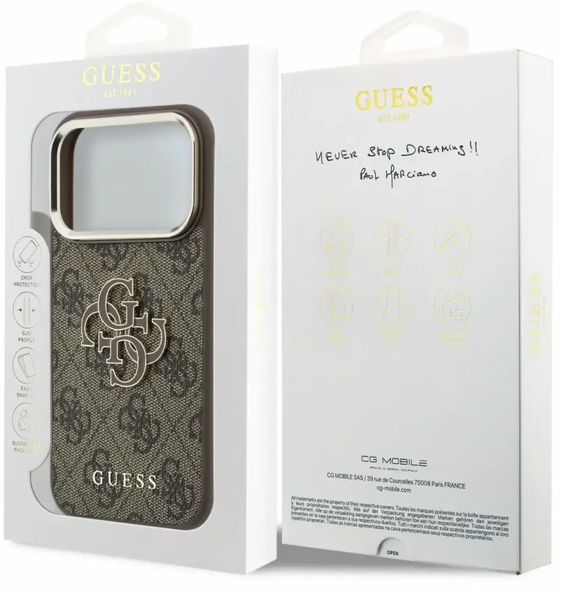 Dėklas Guess 4G & Big Resin Logo skirtas iPhone 18 Pro / iPhone 17 Pro rudas