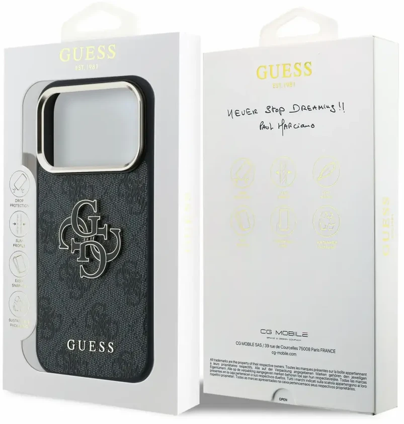 Dėklas Guess 4G & Big Resin Logo, skirtas iPhone 18 Pro / iPhone 17 Pro, juodas