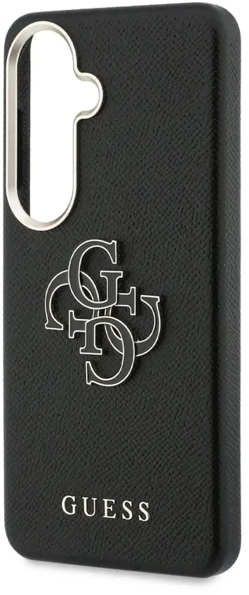 Guess PU 4G dervos metalinis logotipo telefono dėklas, skirtas Samsung Galaxy S26+ (S947) juodas