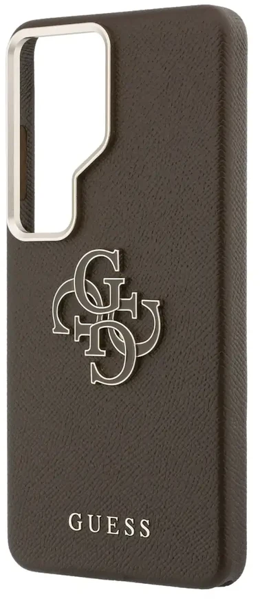 „Guess“ PU 4G metalinis dervos logotipo telefono dėklas, skirtas „Samsung Galaxy S26 Ultra“ (S948), rudas