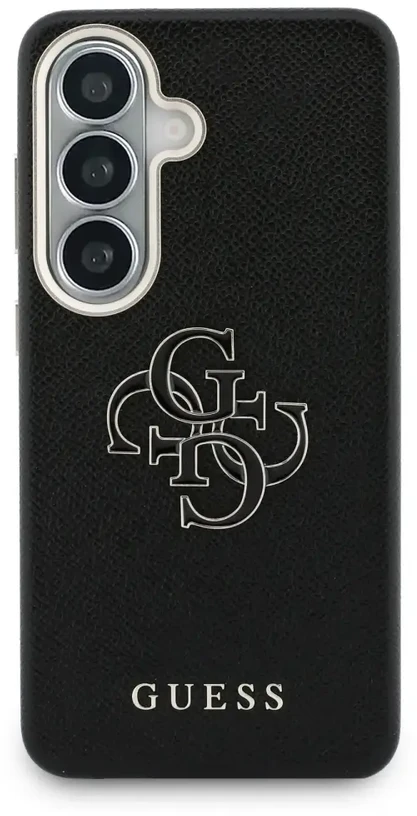 Guess PU 4G dervos metalinis logotipo telefono dėklas, skirtas Samsung Galaxy S26+ (S947) juodas