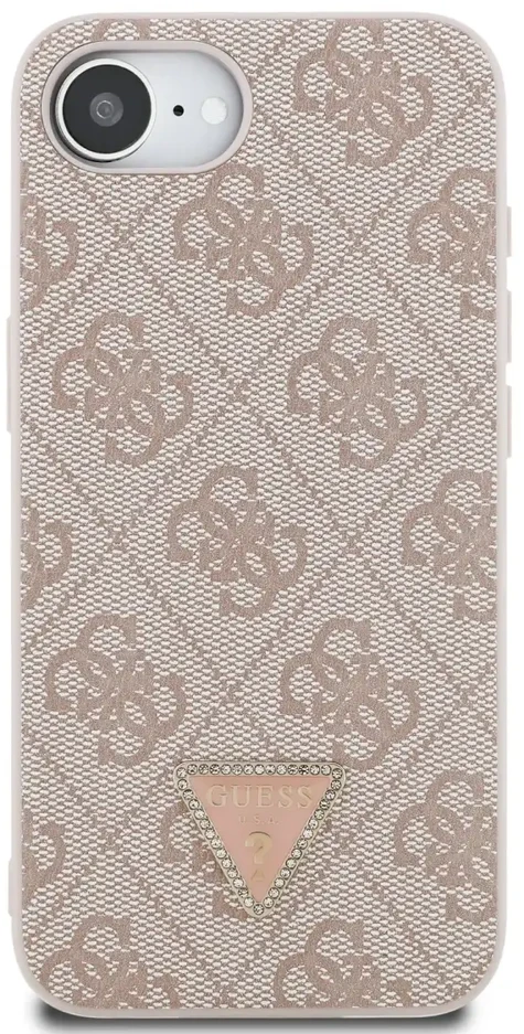 „Guess“ PU 4G Strass trikampio formos metalinis logotipo dėklas iPhone 16e, rožinis