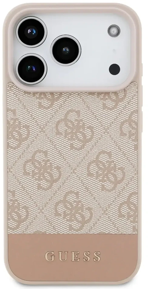 Guess PU 4G dryžuotas telefonų dėklas iPhone 17 Pro rausvas