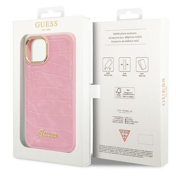 Dėklas GUESS GUHCP14SHGCRHP IPHONE 14/15/13 6.1 "Rožinis / Rožinis HARDCASE CROCO COLLECTION