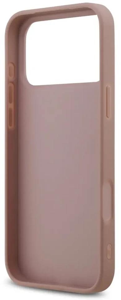 Guess PU fiksuotas blizgus 4G metalo logotipo telefonų dėklas iPhone 17 Pro Max rožinis