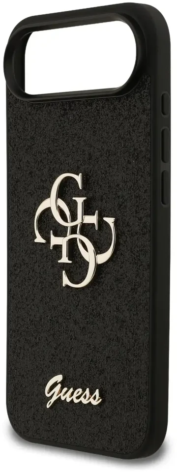 Guess PU Fixed Glitter 4G Metal Logo dėklas skirtas Apple iPhone 17 Air juodos spalvos