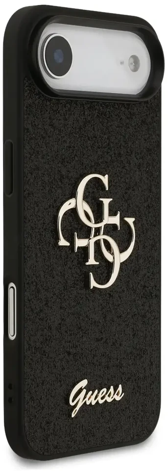 Guess PU Fixed Glitter 4G Metal Logo dėklas skirtas Apple iPhone 17 Air juodos spalvos
