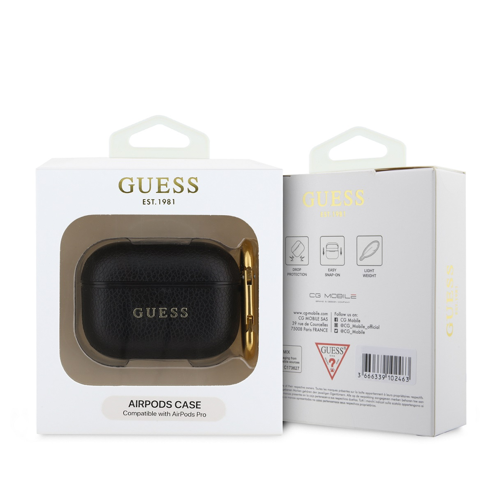 Guess PU Grained Classic Logo Apple AirPods Pro dėklas jūsų ausinėms juodos spalvos