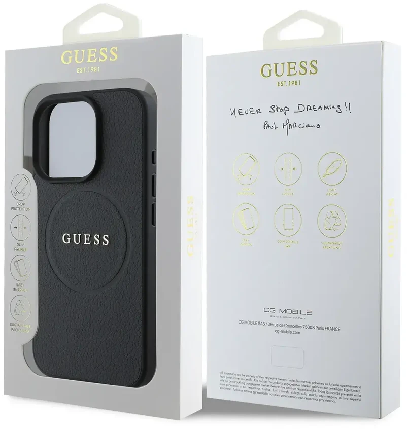 Guess PU Grained Classic Logo MagSafe Apple iPhone 16 Pro dėklas telefonui juodos spalvos