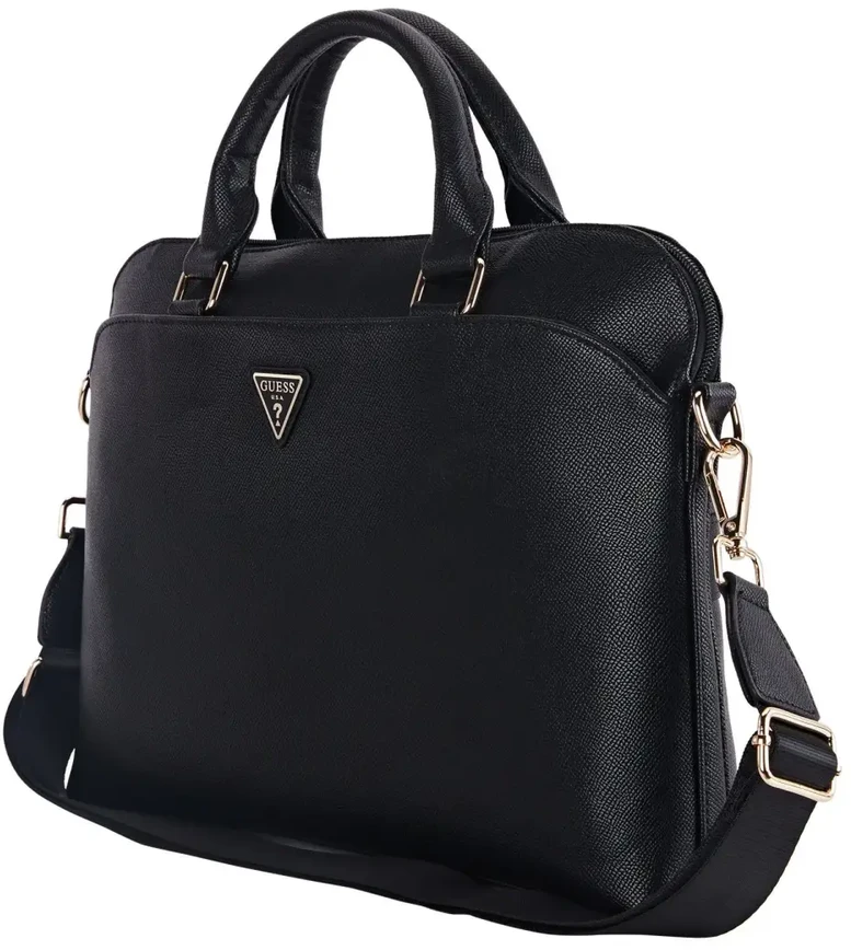 Guess PU Grained Triangle Logo nešiojamojo kompiuterio krepšys 15/16" juodos spalvos