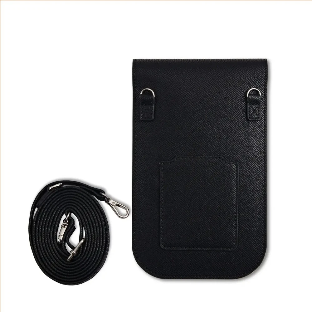 Dėklas Guess PU Grained Triangle Logo Phone Bag juodos spalvos