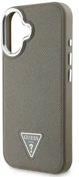 Guess PU Grained Triangle Logo Apple iPhone 16 dėklas telefonui rudos spalvos