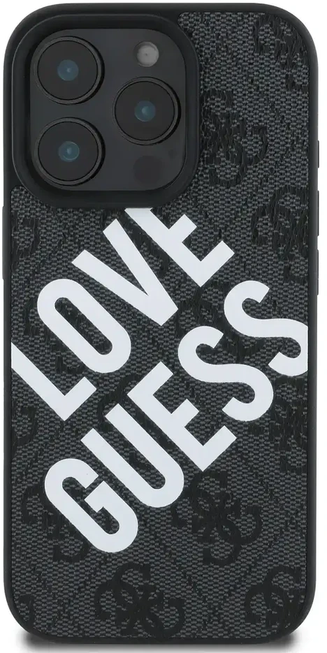 Guess PU Leather 4G Big Love Logo MagSafe Apple iPhone 16 Pro dėklas telefonui juodos spalvos