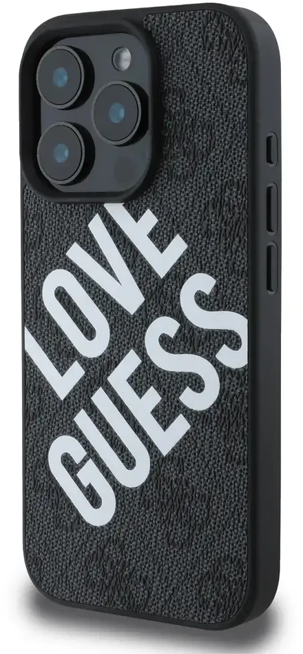 Guess PU Leather 4G Big Love Logo MagSafe Apple iPhone 16 Pro dėklas telefonui juodos spalvos