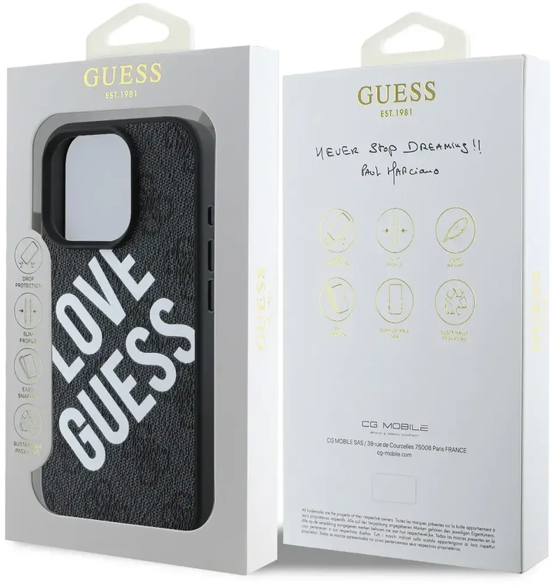 Guess PU Leather 4G Big Love Logo MagSafe Apple iPhone 16 Pro dėklas telefonui juodos spalvos