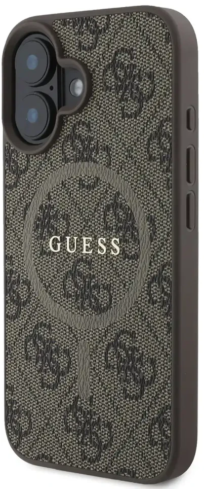 Guess PU Leather 4G Colored Ring MagSafe Apple iPhone 16 Plus dėklas telefonui rudos spalvos