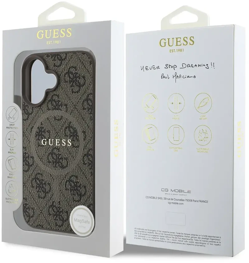 Guess PU Leather 4G Colored Ring MagSafe Apple iPhone 16 dėklas telefonui rudos spalvos