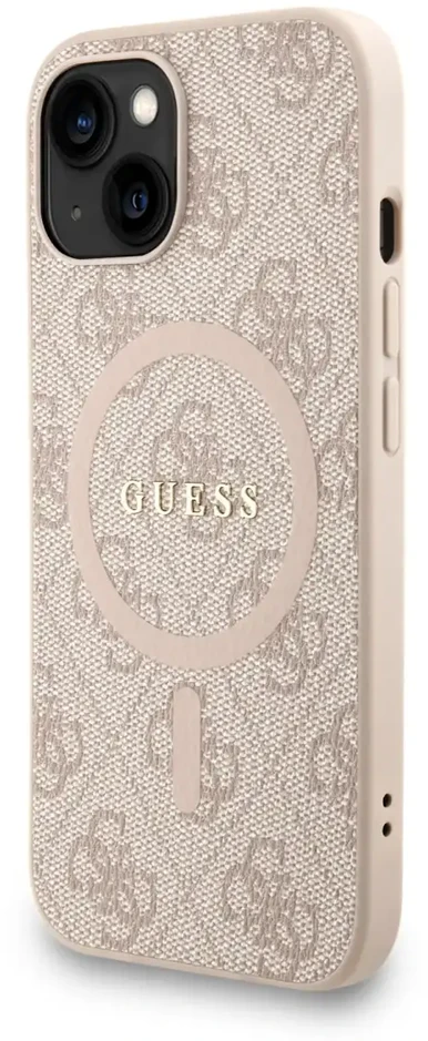 Guess PU Leather 4G Colored Ring Strap MagSafe dėklas skirtas Apple iPhone 14 rožinės spalvos