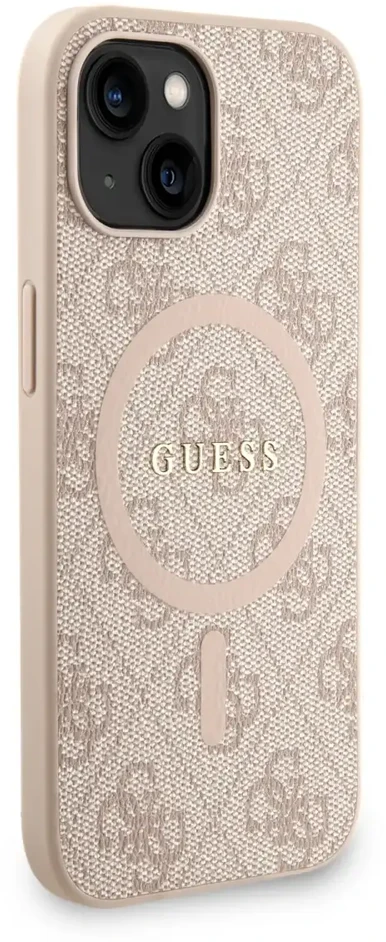 Guess PU Leather 4G Colored Ring Strap MagSafe dėklas skirtas Apple iPhone 14 rožinės spalvos
