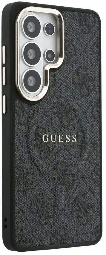 „Guess“ PU odos 4G auksinio rėmelio telefono dėklas su „MagSafe“ palaikymu, skirtas „Samsung Galaxy S26 Ultra“ (S948) juodas