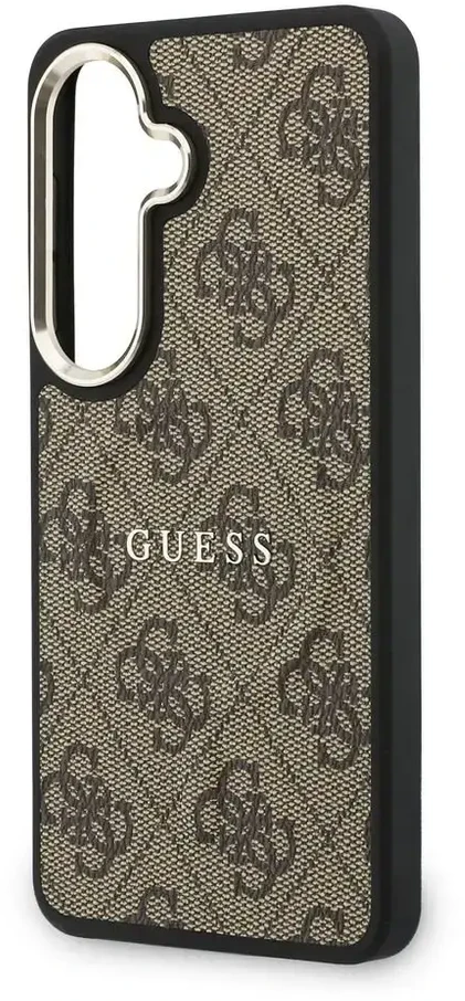 „Guess“ PU odos 4G auksinio rėmelio telefono dėklas, skirtas „Samsung Galaxy S26“ (S942), rudas