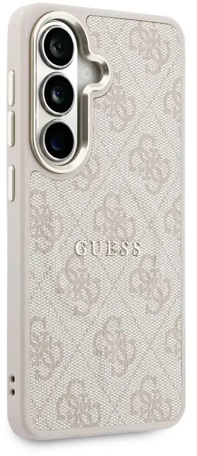 „Guess“ PU odos 4G auksinio rėmelio telefono dėklas su „MagSafe“ palaikymo funkcija, skirtas „Samsung Galaxy S26“ (S942), rožinis