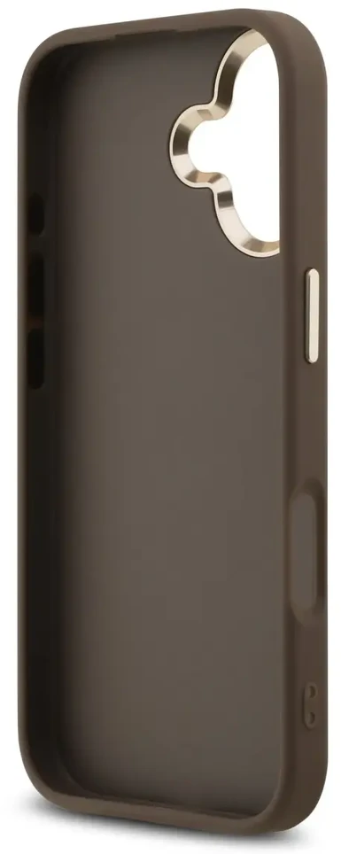 Guess PU odos 4G Metal Logo Gold Frame dėklas skirtas iPhone 17 rudos spalvos