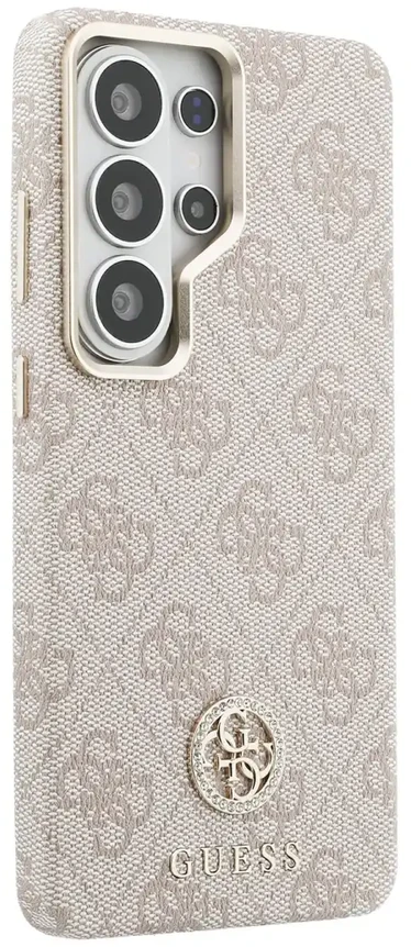 Dėklas Guess PU Leather 4G Strass Logo Gold Frame phone case for Samsung Galaxy S26 Ultra (S948) pink