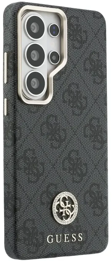 „Guess“ PU odos 4G Strass Logo aukso rėmelio telefono dėklas, skirtas „Samsung Galaxy S26 Ultra“ (S948) juodas