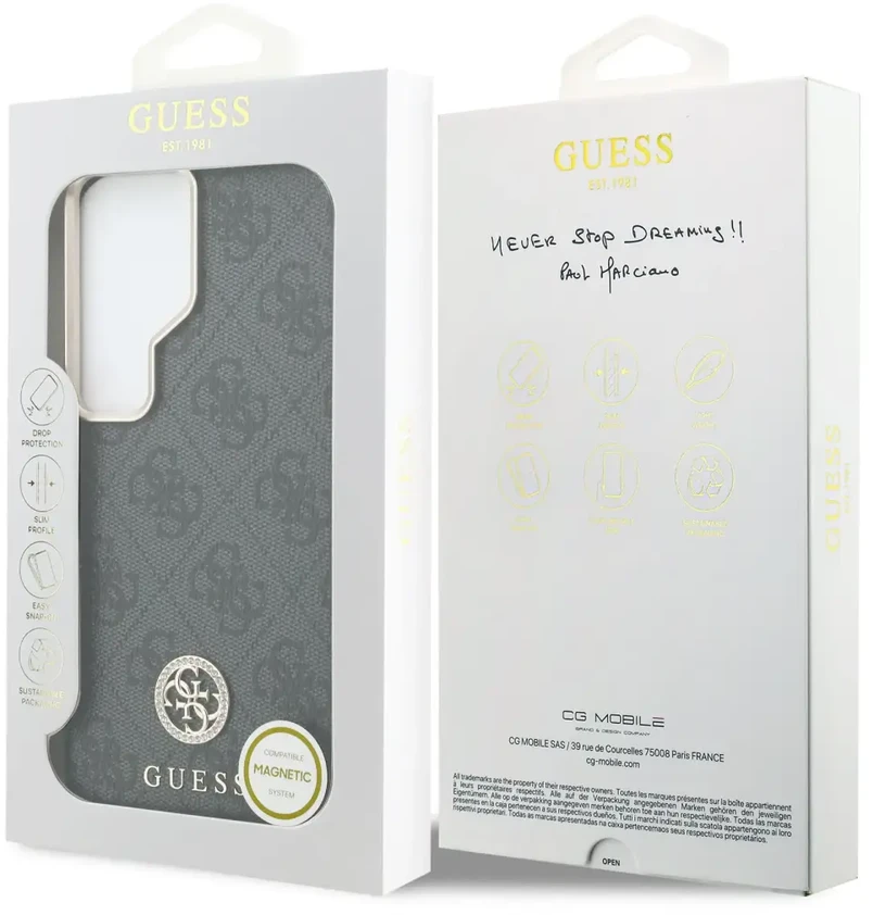 „Guess“ PU odos 4G Strass Logo aukso rėmelio telefono dėklas, skirtas „Samsung Galaxy S26 Ultra“ (S948) juodas