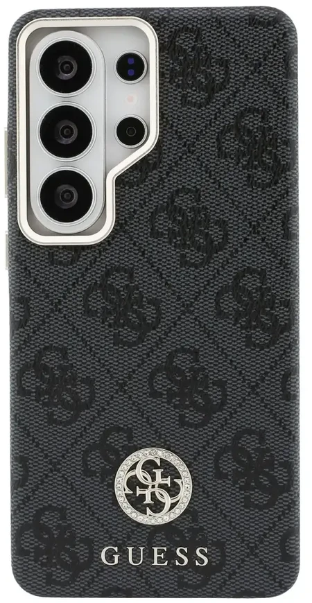 „Guess“ PU odos 4G Strass Logo aukso rėmelio telefono dėklas, skirtas „Samsung Galaxy S26 Ultra“ (S948) juodas