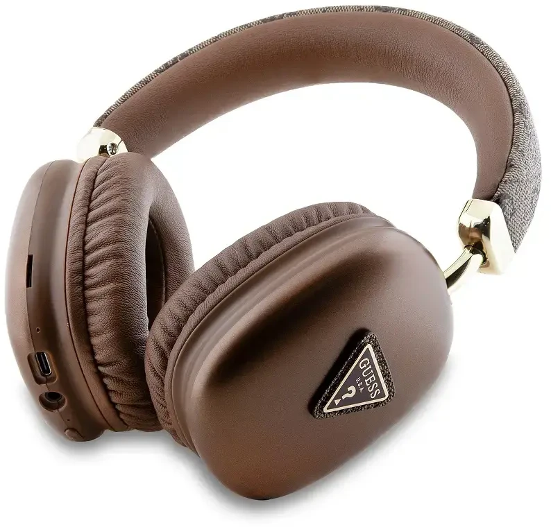 Guess PU Leather 4G Triangle Logo belaidės ausinės rudos spalvos