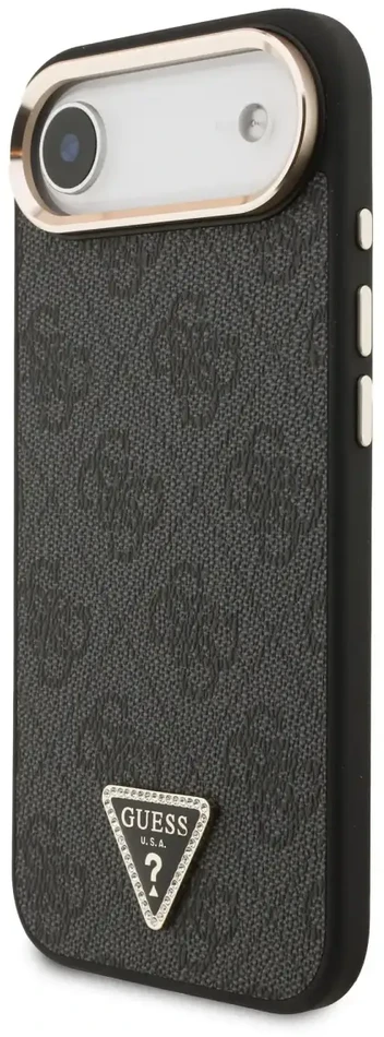 Guess PU Leather 4G Triangle Logo Gold Frame MagSafe dėklas skirtas Apple iPhone 17 Air juodos spalvos