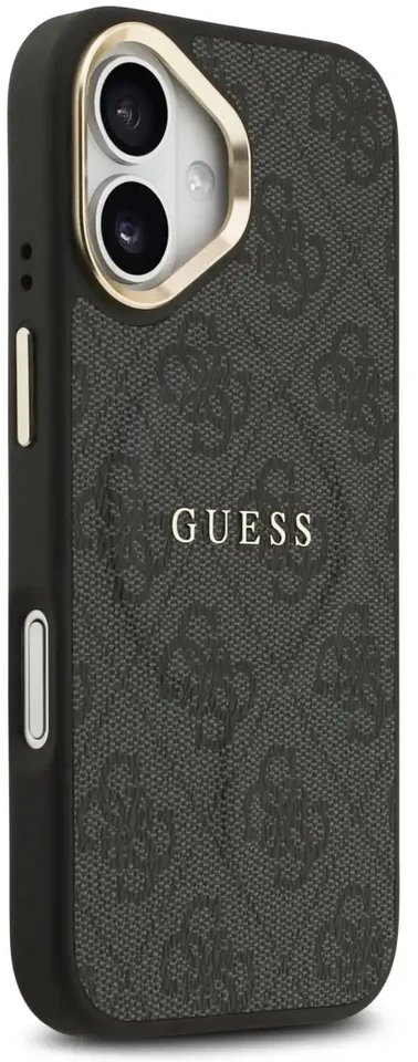 Guess PU Leather 4G Gold Frame MagSafe dėklas skirtas Apple iPhone 17 juodos spalvos