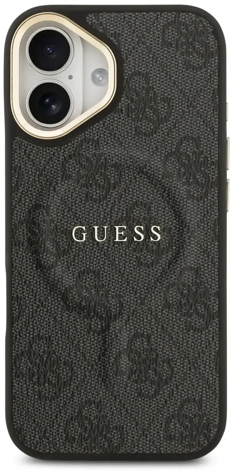 Guess PU Leather 4G Gold Frame MagSafe dėklas skirtas Apple iPhone 17 juodos spalvos