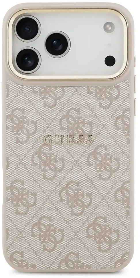 Guess PU Leather 4G Gold Frame MagSafe dėklas skirtas Apple iPhone 17 Pro Max rožinės spalvos
