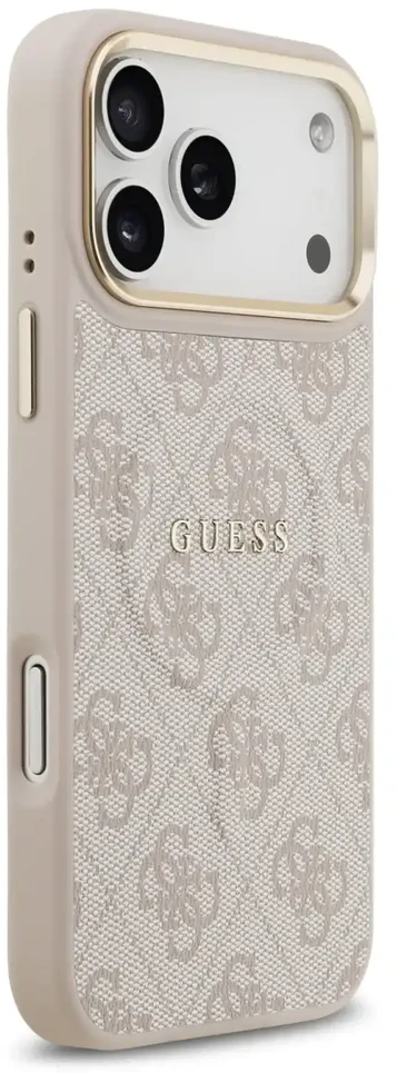 Guess PU Leather 4G Gold Frame MagSafe dėklas skirtas Apple iPhone 17 Pro Max rožinės spalvos