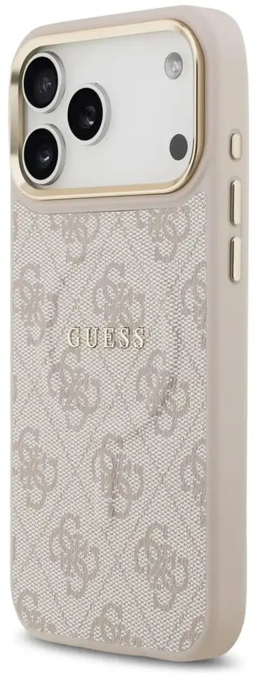 Guess PU Leather 4G Gold Frame MagSafe dėklas skirtas Apple iPhone 17 Pro Max rožinės spalvos