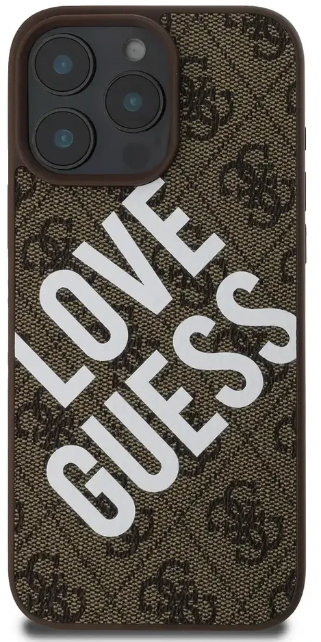 Guess PU Leather 4G Big Love Logo MagSafe Apple iPhone 16 Pro Max dėklas telefonui rudos spalvos