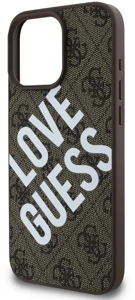 Guess PU Leather 4G Big Love Logo MagSafe Apple iPhone 16 Pro Max dėklas telefonui rudos spalvos